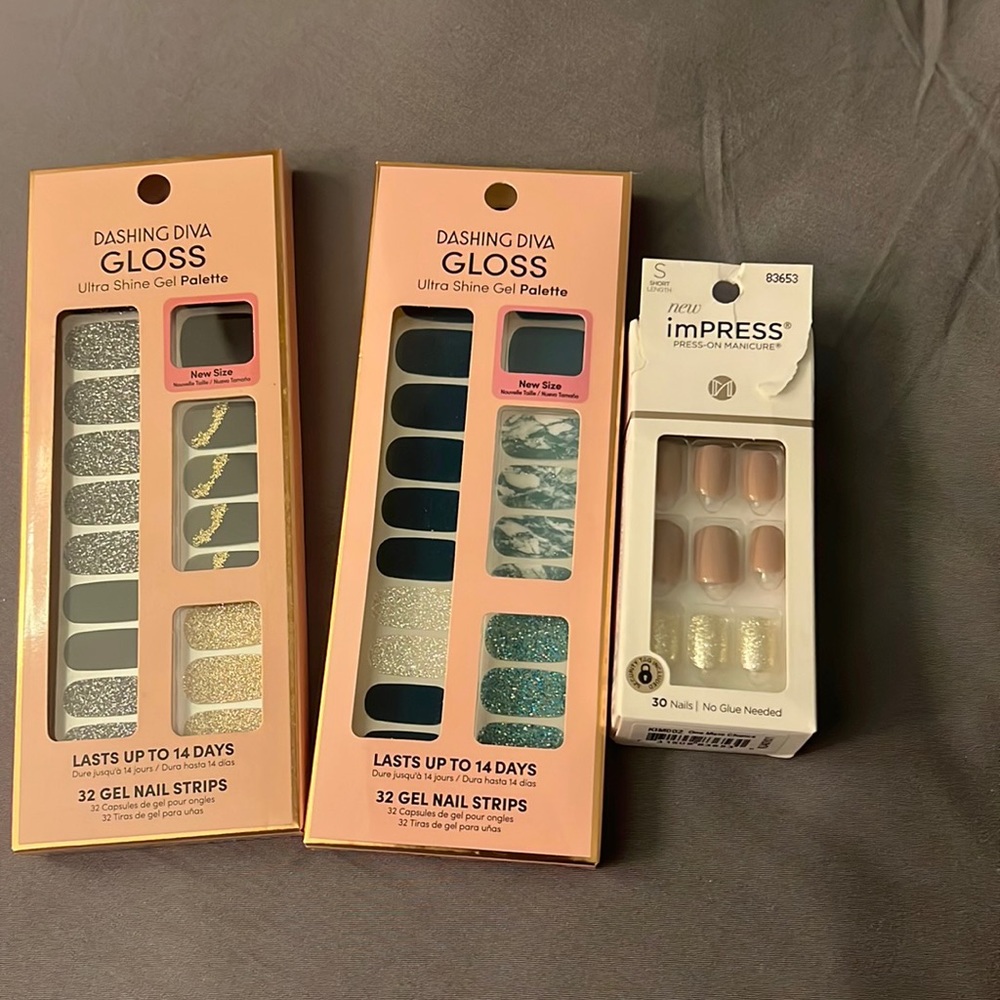 NIB bundle (4) -Impress short press on nails, 2 Dashing Diva gel strips, more - Picture 2 of 9